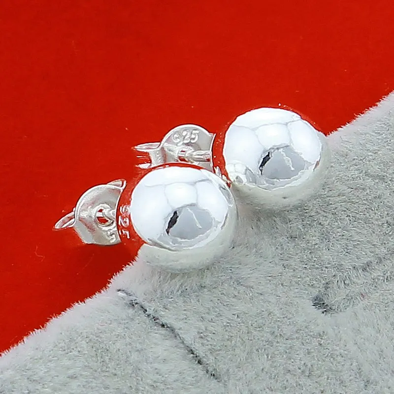 925 Sterling Silver Earrings For Woman 8mm Smooth Round Bead Stud Wedding Engagement Party Accessories Charms Jewelry Gift