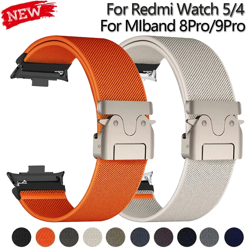 

Нейлоновый ремешок с металлической пряжкой для Redmi Watch 5 4, ремешок с металлической пряжкой для XIAOMI Mi Band 9Pro 8Pro, регулируемый спортивный сменный браслет Correa