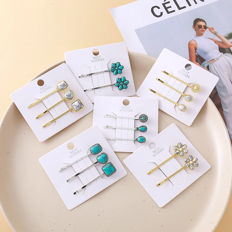 

Modern Chinese Style Hair Clips Turquoise Heart Floral Geometric Design Innovative Hairpins Minimalist Elegant Hair Accessories