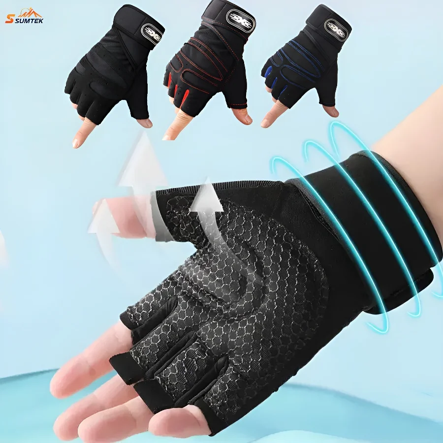 

1 Pair Breathable Half-Finger Fitness Gloves Weight Lifting Gym with Wrist Wrap Support Shockproof Full Palm Protection