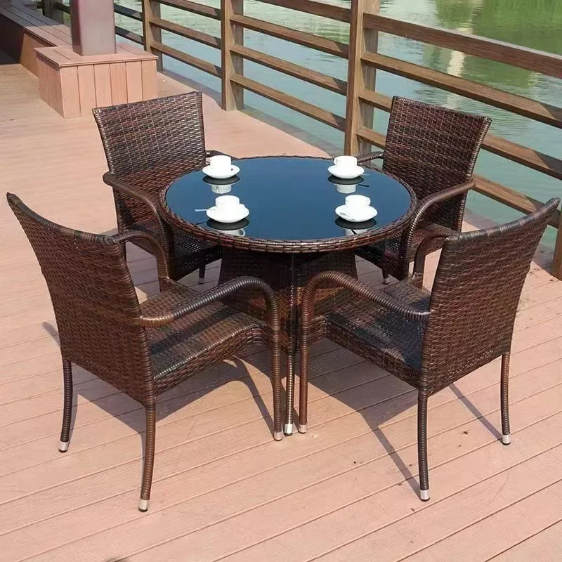 Combinatie van rotan stoelen voor buiten, binnenplaats, handgeweven rotan theetafel en stoelen, vrije tijd