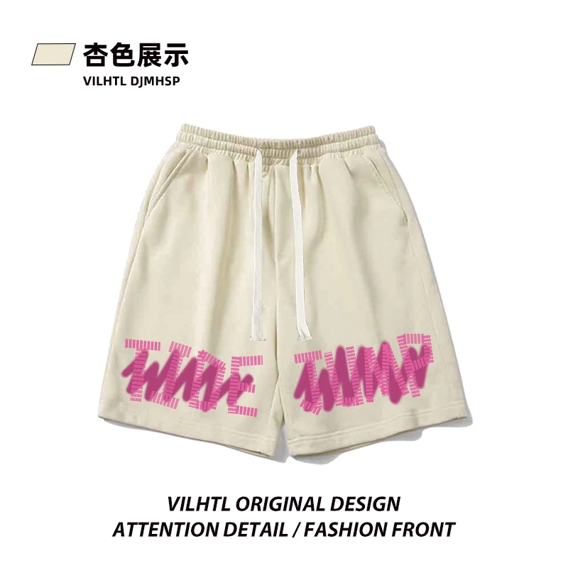 New Summer Cotton Letter Printed Casual Shorts Men's Summer Personality Hiphop Draw Rope Straight Leg Sports Five Quarter Pants