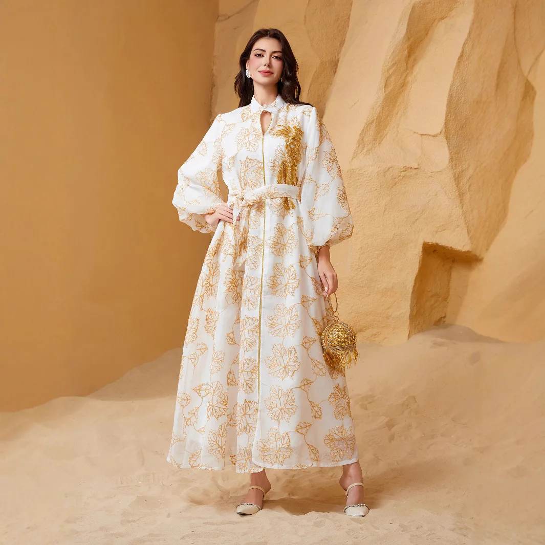 

Мусульманская этническая одежда для женщин Ближнего Востока: вечернее платье с цветочным принтом и бусинами, платье с пышными рукавами, джалабия.