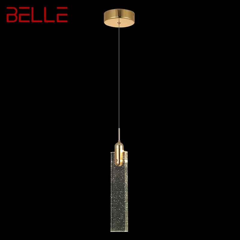 

BELLE Morden Pendant Lamp Rectangular Shape Bubble Crystal For Dining Living Room Luxury Gold 3Light Chandelier