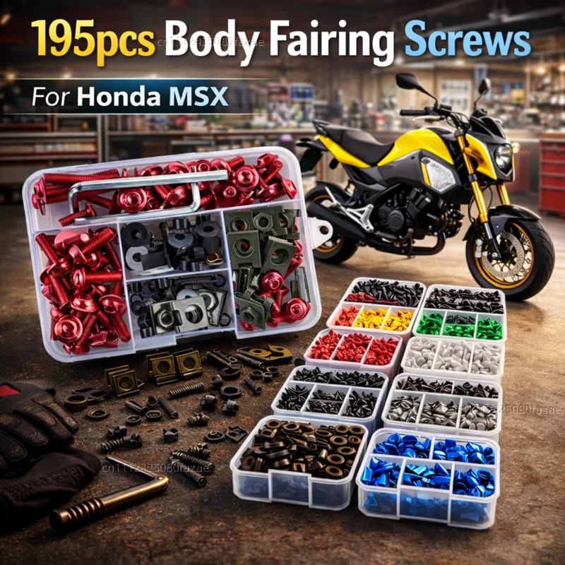 195pcs Motorcycle Fairing Bolts Body Screws Nuts For Honda Grom125 MSX125 MSX125SF Grom 125 MSX 125 125SF 2013-2022 Kit Aluminum