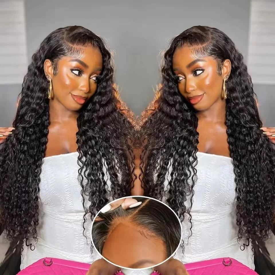 Wig Rambut Asli Tanpa Lem 6x4 Lace Closure Siap Pakai, Wig Rambut Asli Deep Wave Pre Cut Deep Curly Tanpa Lem 5x5 Lace Closure
