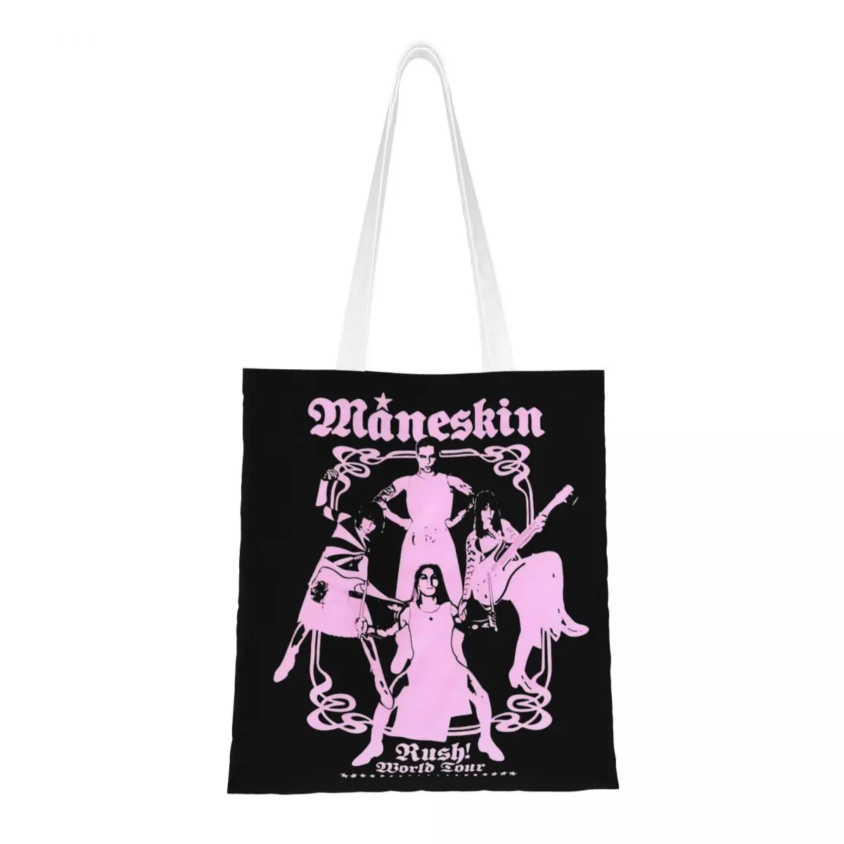 

Maneskin Band Rush World Tour Tote Bags Women Handbag Foldable Student Shoulder Bag Printed Grocery Bag