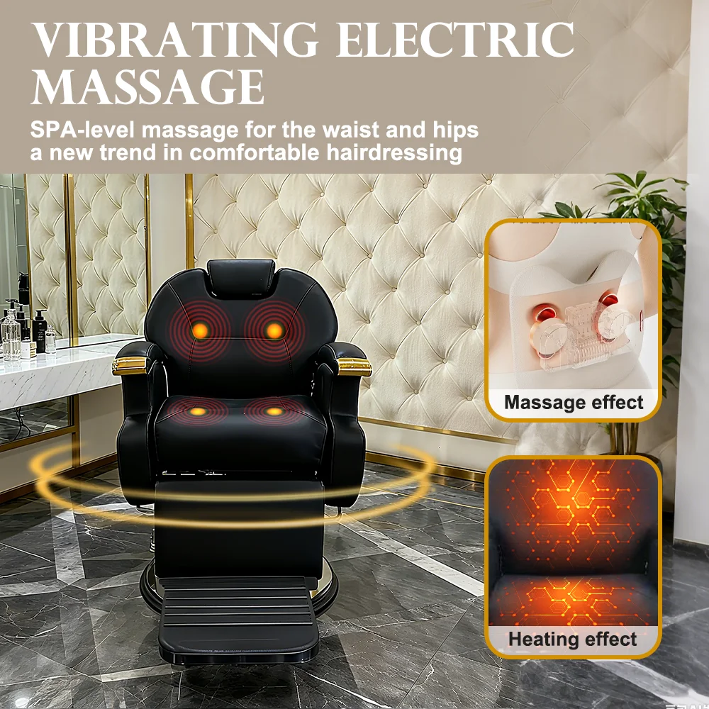 كراسي بربرية جديدة من الجلد الأسود قابلة للتعديل، كرسي حلاقة دوار كهربائي مع وظيفة التسخين #5