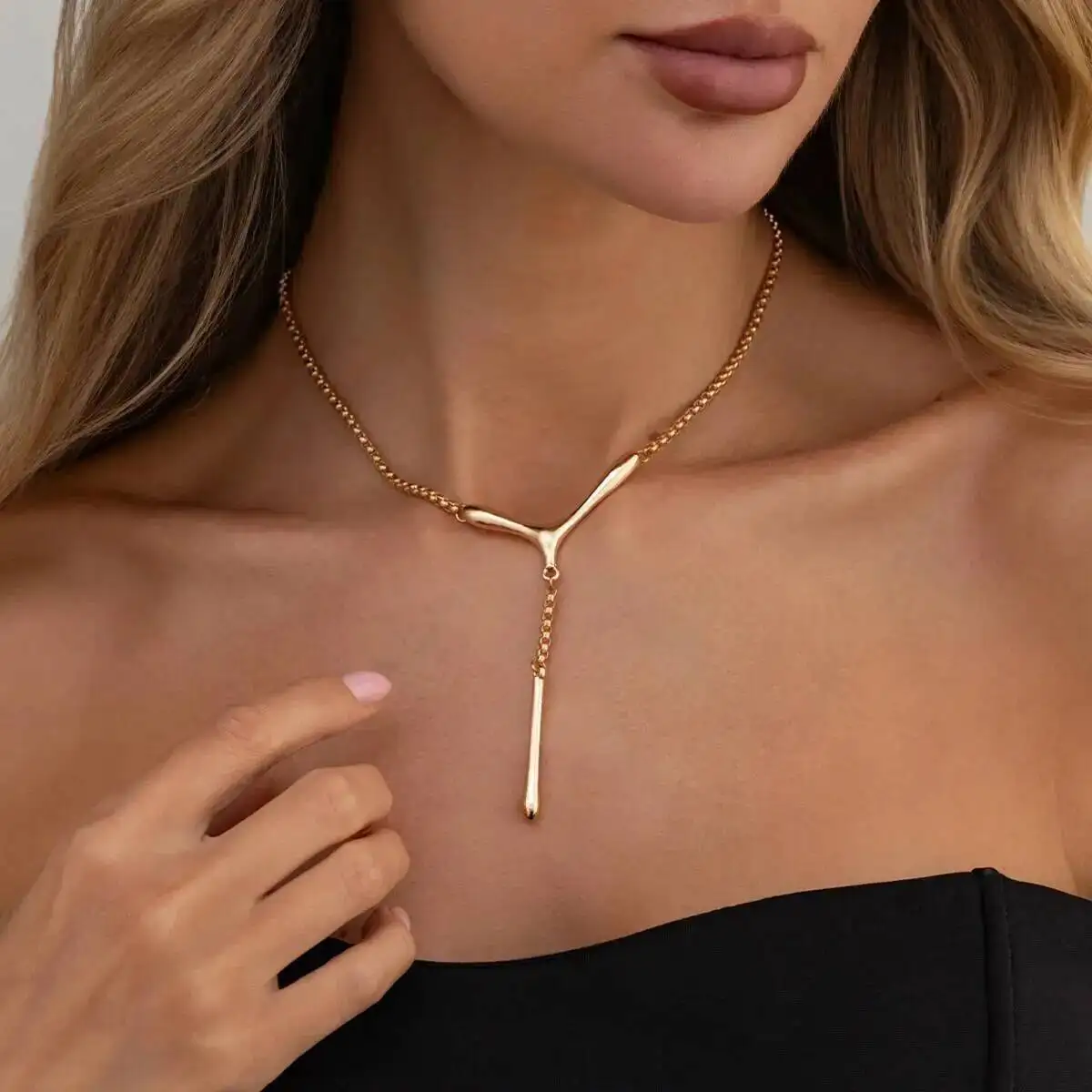 SHIXIN Fashion Simple Gold Color WaterDrop Y-Shape Choker Necklace For Women Vintage Long Metal Sweater Chain Party Jewelry Gift