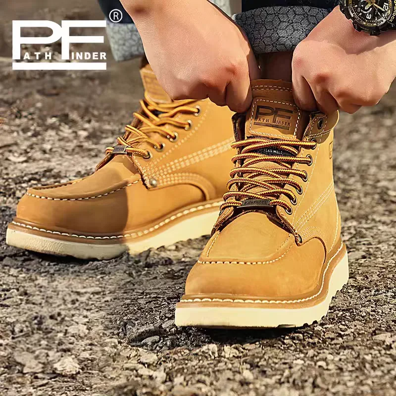 Vintage Men's Cow Genuine Leather Motorcycle Boots Casual High-top Leather Shoes Mid-calf Western Boots Tooling Boots Goodyear