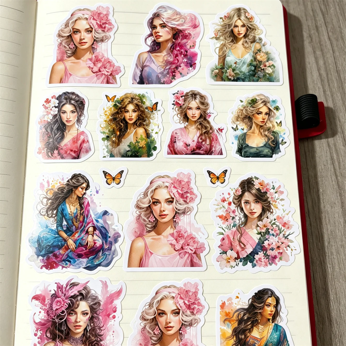13/28/43pcs  Watercolor retro Girl planner book stickers, handwriting book, DIY photo albums vintage journal scrapbooking