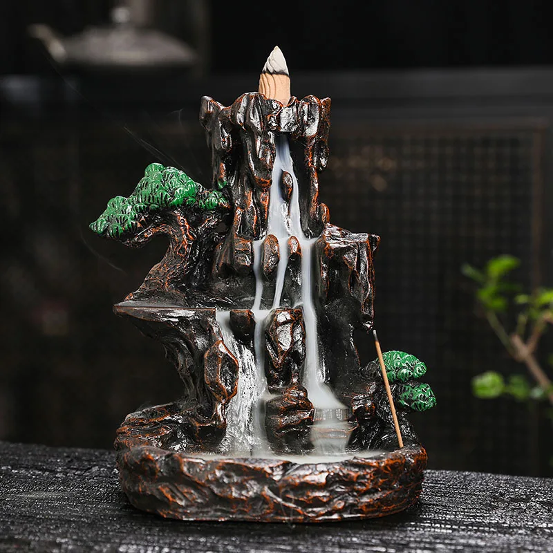 Resin high mountain flowing water backflow incense burner, creative home indoor pterosaur handicraft deodorization aromatherapy