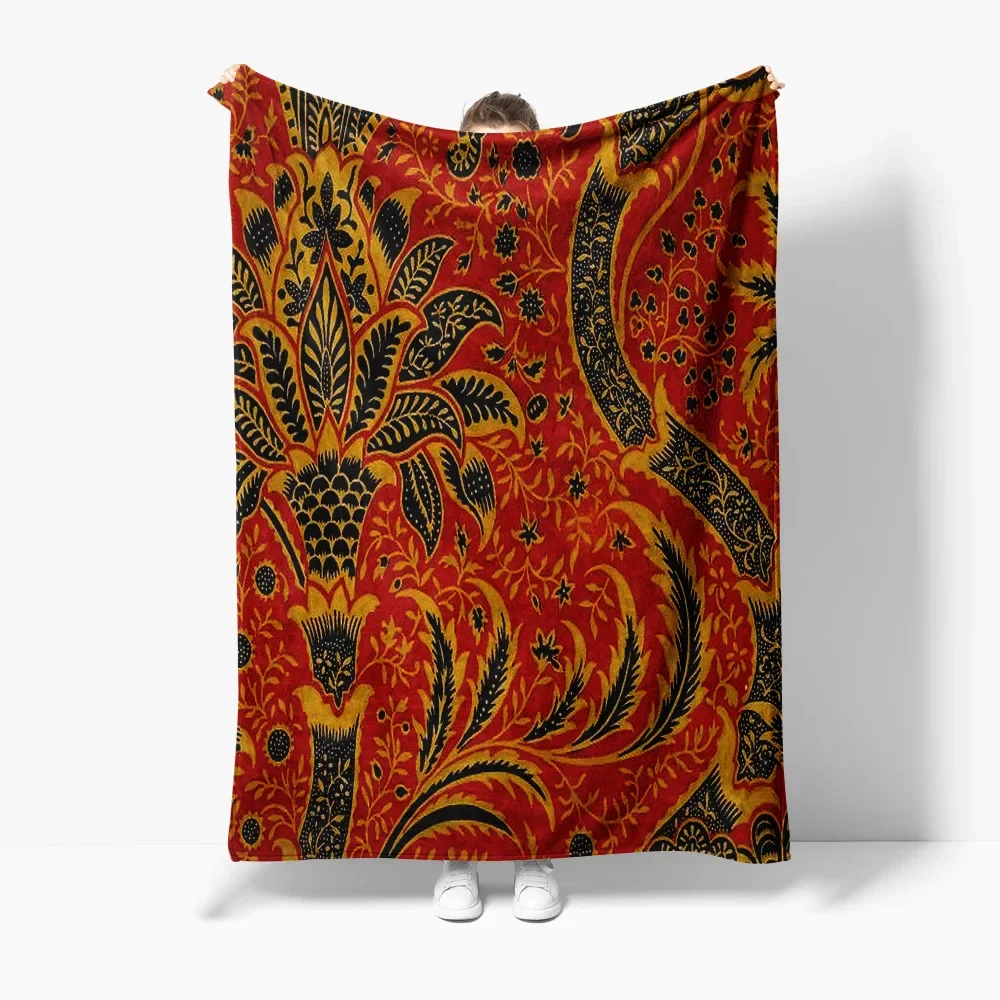 Vibrant Ethnic Batik Blanket Red Black Floral Pattern Sofa Bed Throw Decorative Cushion Cover Gift