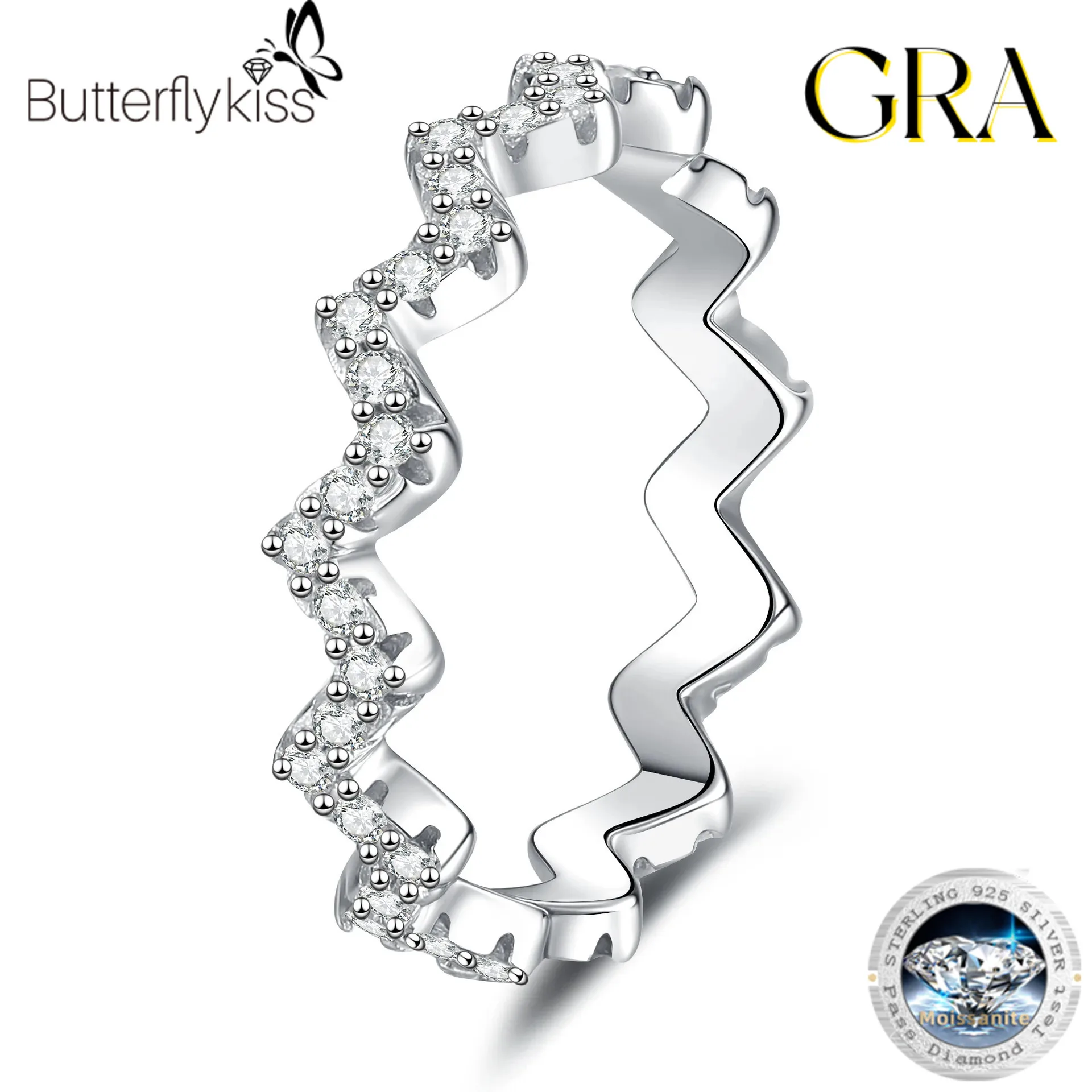 

Кольцо Butterflykiss с муассанитом 1,25 мм и стерлингового серебра 925 пробы GRA, женское простое сложенное кольцо с волнистым хвостом, модный предмет для вечеринки