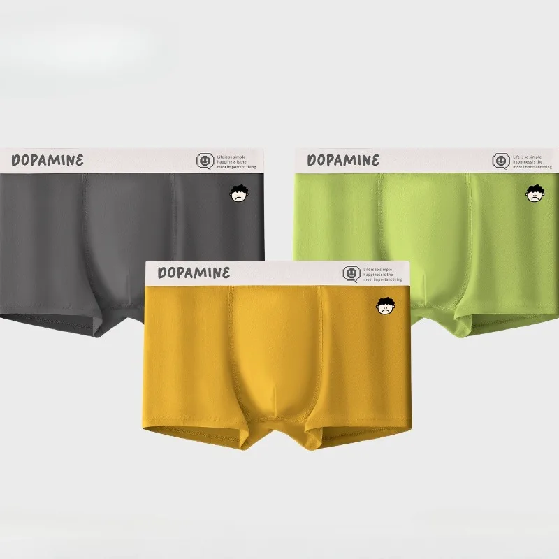 

Solid Cotton Man Flat Boxers Soft Breathable Mens Underware Shorts U Convex Pouch Cute Cartoon Print Lingerie Qucik-Dry Panties