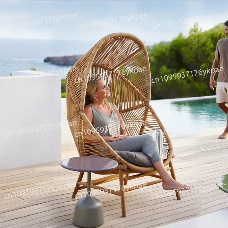 Outdoor Rattan Bird's Nest Swing Chair, Single Hanging Basket Lounge Chair, Courtyard Garden Villa Hotel Leisure Furniture