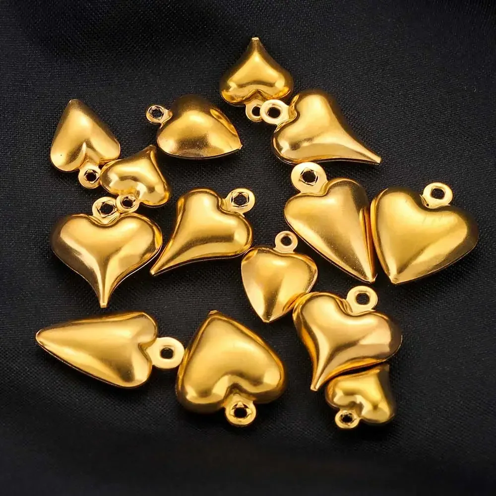 

20pcs Stainless Steel Three-dimensional Gold-plated Heart Pendants for DIY Necklace Bracelet Craft Charms for Jewelry Making