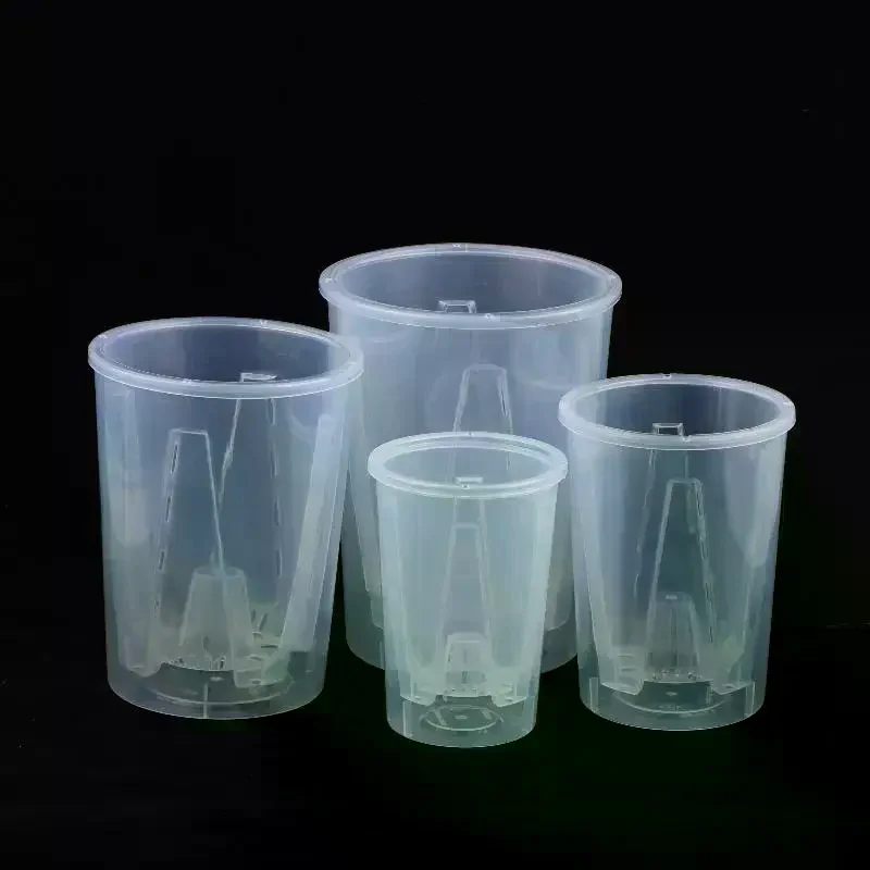 Double-Layer Automatic Watering Flower Pot Plastic Transparent Planter W Holes Butterfly Orchid Root Control Pots Gardening Tool