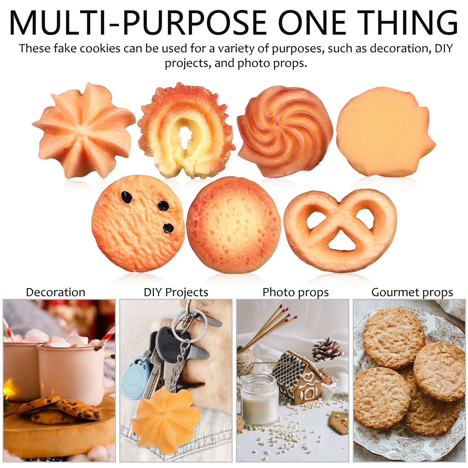 

6 Pcs Cookie Accessories Fake Food Realistic Pretend Biscuit Decorations Simulation Plastic Cookies Prop