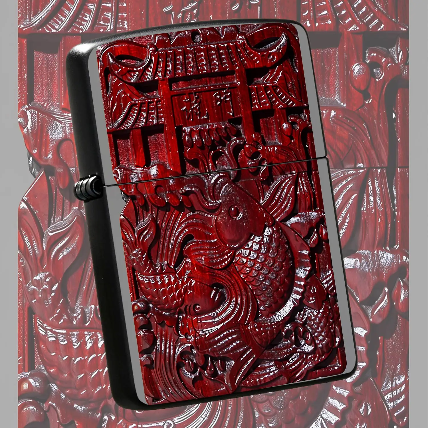 Exquisite Relief Carp Leaping Over Dragon Gate Lighter, Retro Red Sandalwood TexturePocket Lighter, Portable Elegant Accessory for Daily Use Travel Business Trip, Ideal Meaningful Gift for Family Friends on Various Occas A Humorous And Inte
