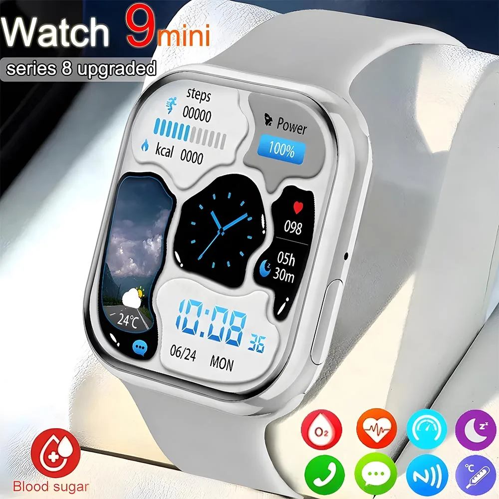 2024 Nowy zegarek 9 Mini smartwatch Kobiety Cukier we krwi Temperatura ciała HD BT Połączenie Mężczyźni GPS Fitness Tracker Smartwatch dla Apple IOS