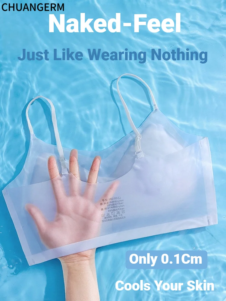 CHUANGERM Ultra‑Thin Breathable Ice Silk Bra Lingerie Women's Seamless Back Halter Vest Top Bra Wraps Small Breasts Top