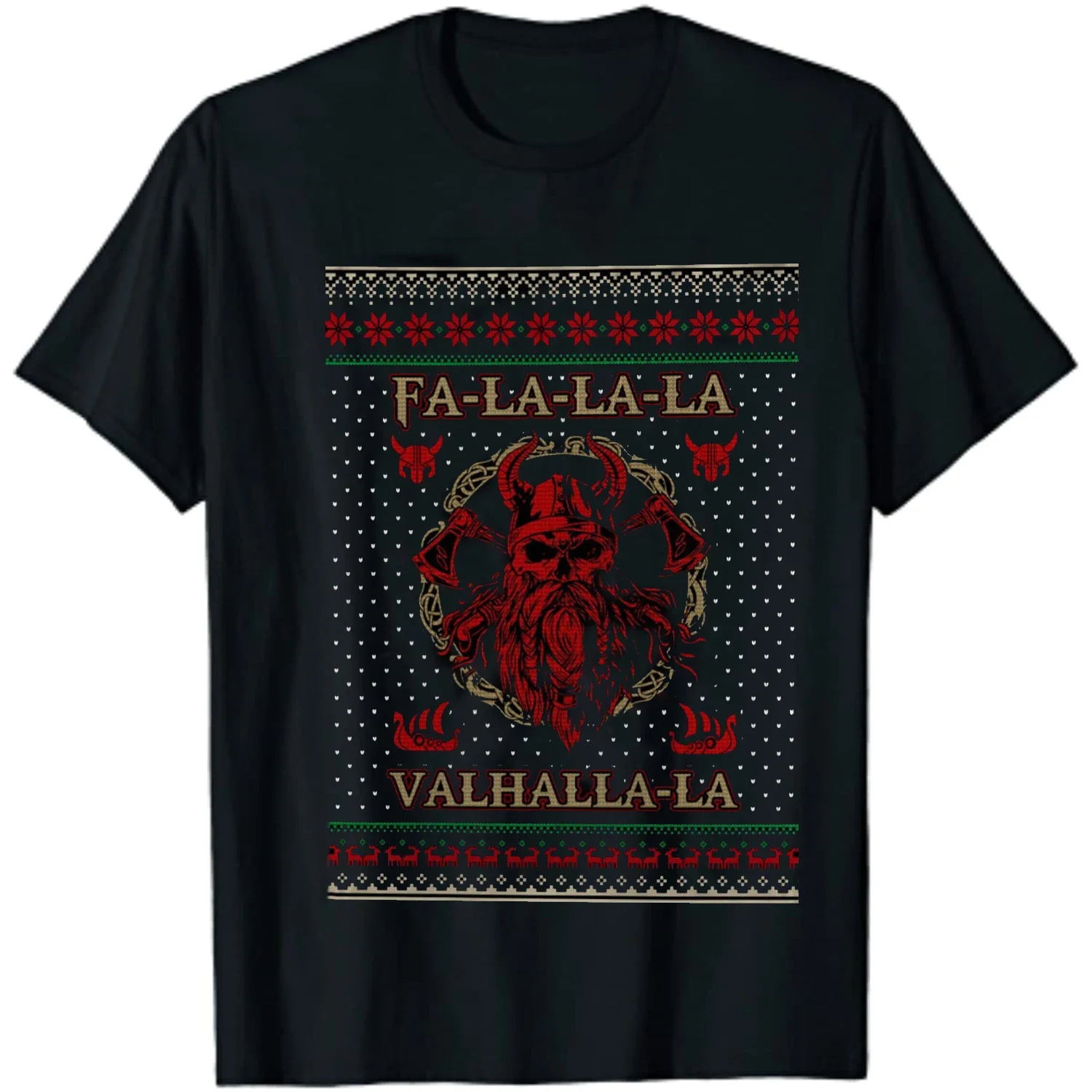 

Fa-la-la Valhalla-La Nordic Warrior Pagan Ugly Christmas Sweater T-Shirt 100% Cotton O-Neck Short Sleeve Casual Mens T-shirt