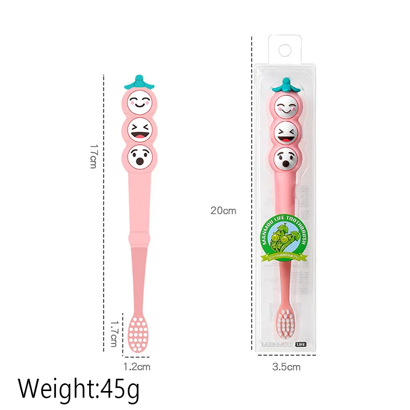 1PC Cartoon Children's Toothbrush Soft Bristles Creative Pea Smile Design Silicone Handle Manual Toothbrush Home Teeth Clean Set