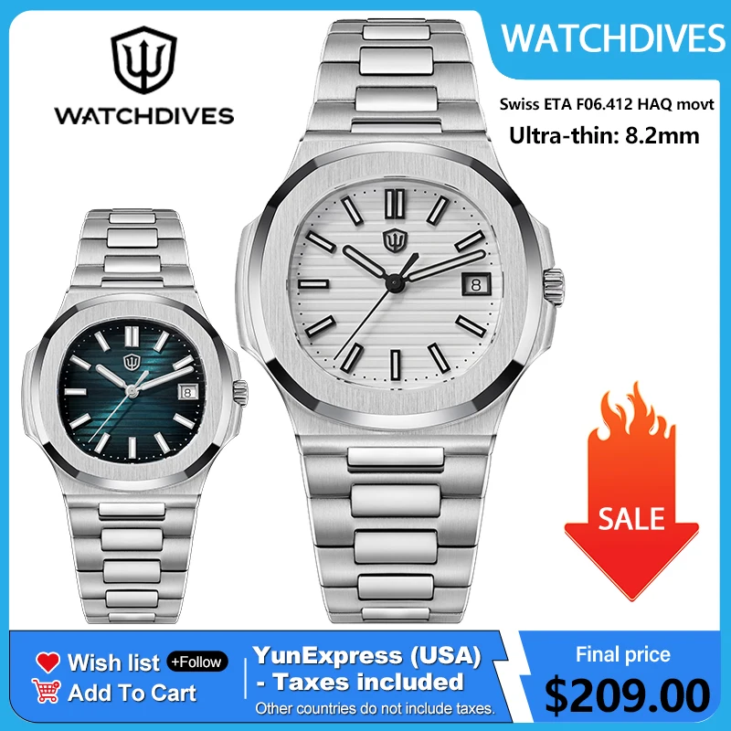 Watchdives WD0013B Quartz Watch Swiss ETA F06.412 HAQ High