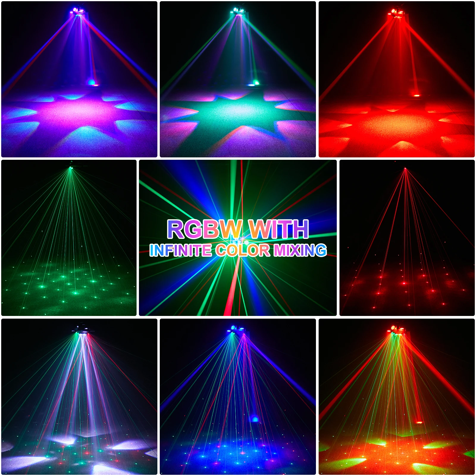 200W RGBW 4-IN-1 Lighting Effect and Starry Effect Controlled DMX512 AUTO Sound-activated and Master-slave For DJ Party Wedding