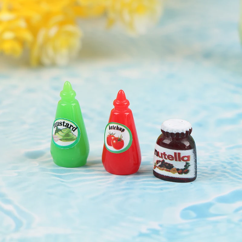 3Pcs/Set Dollhouse Simulation Miniature Ketchup Fruit Sauce Mustard Kitchen Seasoning Bottle