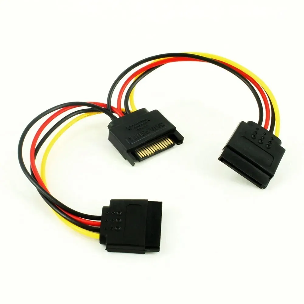 SATA 15pin ذكر إلى 2 x SATA 15pin أنثى القرص الصلب كابل الطاقة المسلسل ATA Y الفاصل المزدوج تمديد الحبل محول موصل