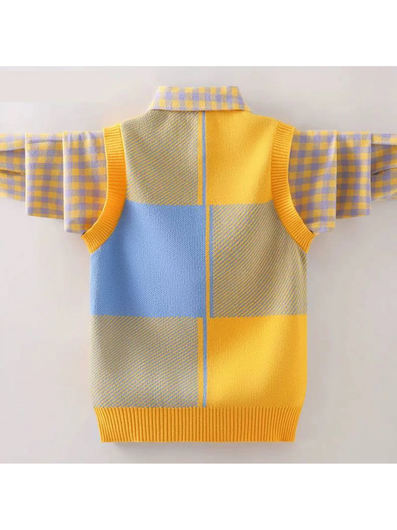 Boys' Sweater Spring and Autumn Style Shirt Collar Children's Fashionable Knitwear Boys' Faux Two-Piece Top
