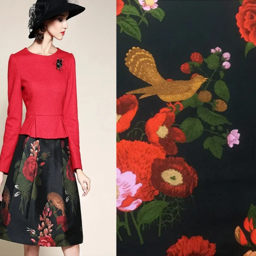 Flower and Bird Jacquard Fabric Dress Cotton Jacket Tang Suit Brocade Windbreaker Cloth by the Yard