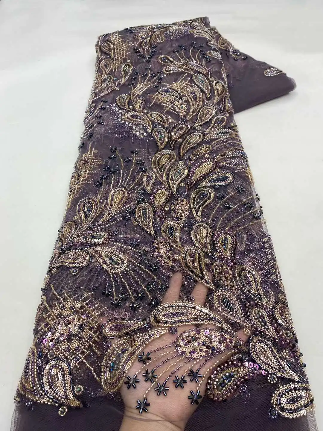 

Luxury African Beaded 2025 High Quality Nigerian Sequins with Beads Lace French Tulle Lace Fabric for Party Dress Sewing