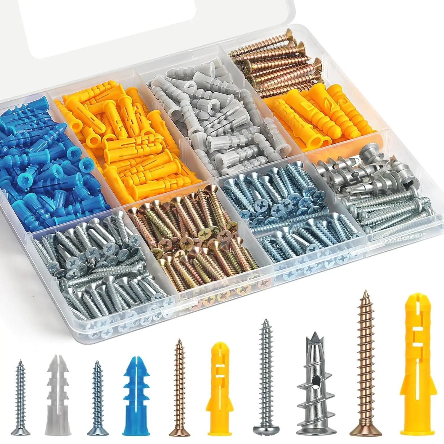 

286PCS Drywall Anchors & Screws Kit, 5 Sizes for Hanging Pictures and Curtain Rods