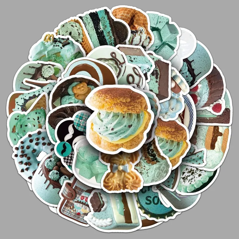 50pcs Thin Chocolate Ins Style Fresh Aesthetic Food DIY Desktop Decor Stickers for Tablet, Earphones & Journal