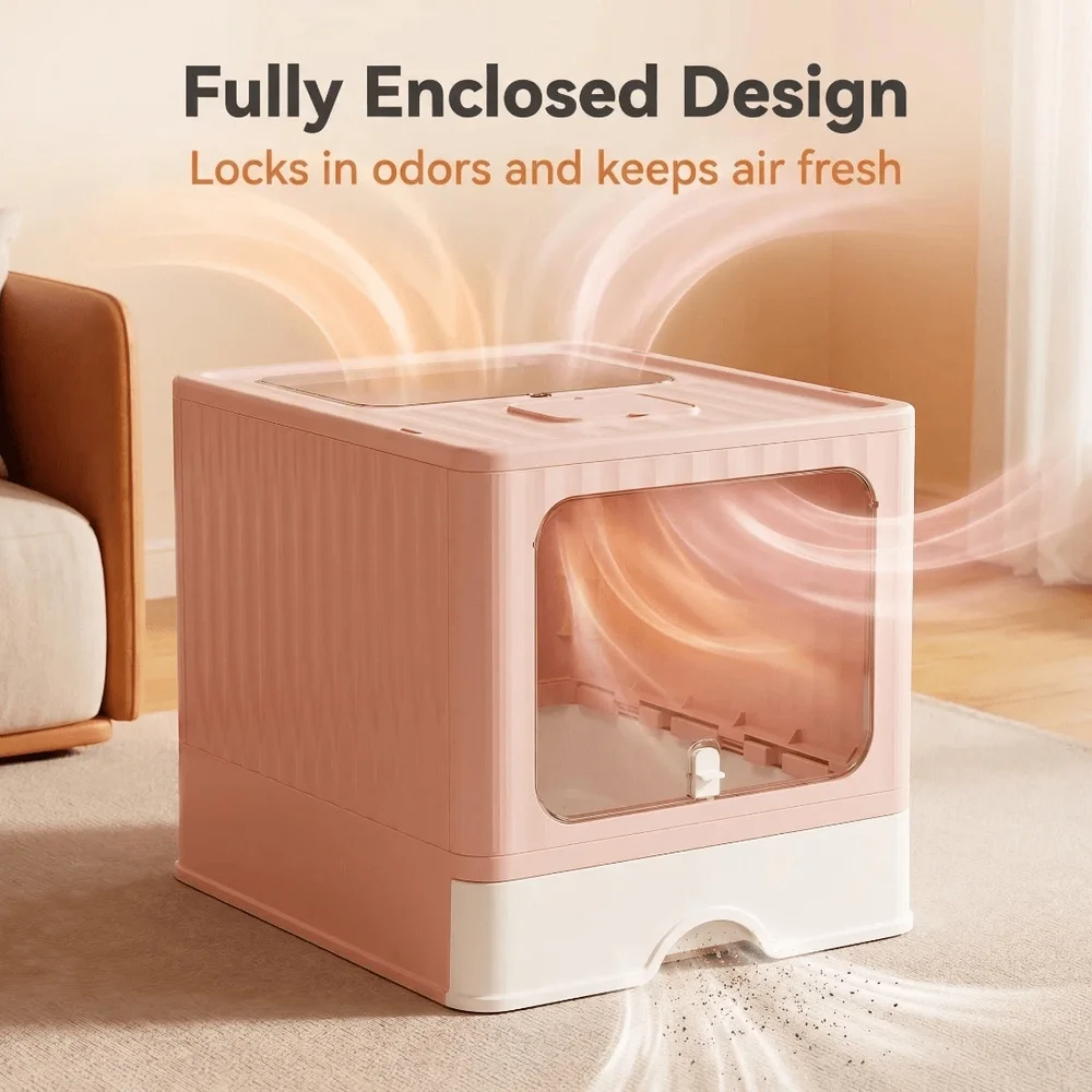 

Fully Enclosed Cat Litter Box With Lid, Covered Cat Box Enclosure, AntiSplashing Easy To Clean Kitty Litter Boxes With Drawer,