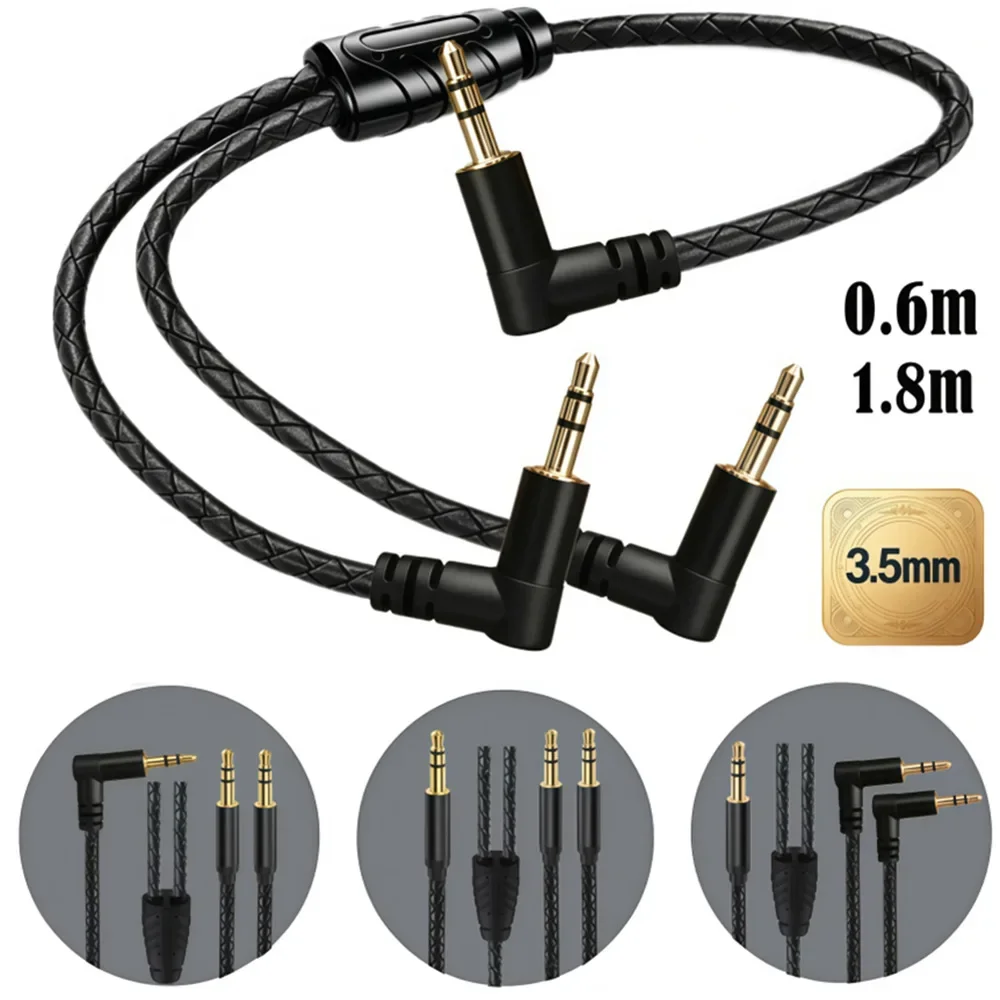 3.5mm Male To Dual Male Audio Cable L Elbow Gold Plated Jack Braided AUX Splitter Wire for Car Speaker Live Streaming Karaoke