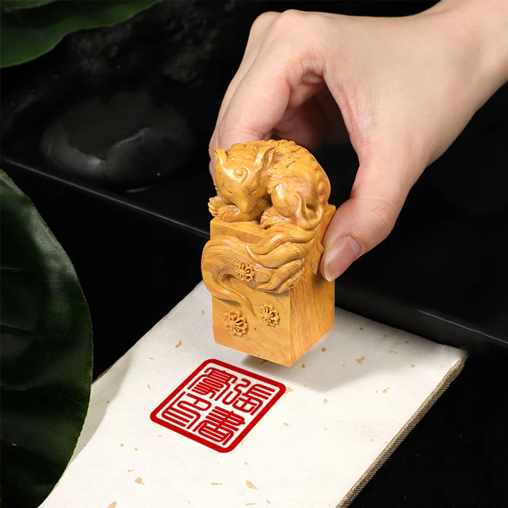 

Fox Engraved Stone Seals Yellow 3cm Square Chinese Name Stamp Calligraphy Painting Persionallized Signature Customize Chop Gifts