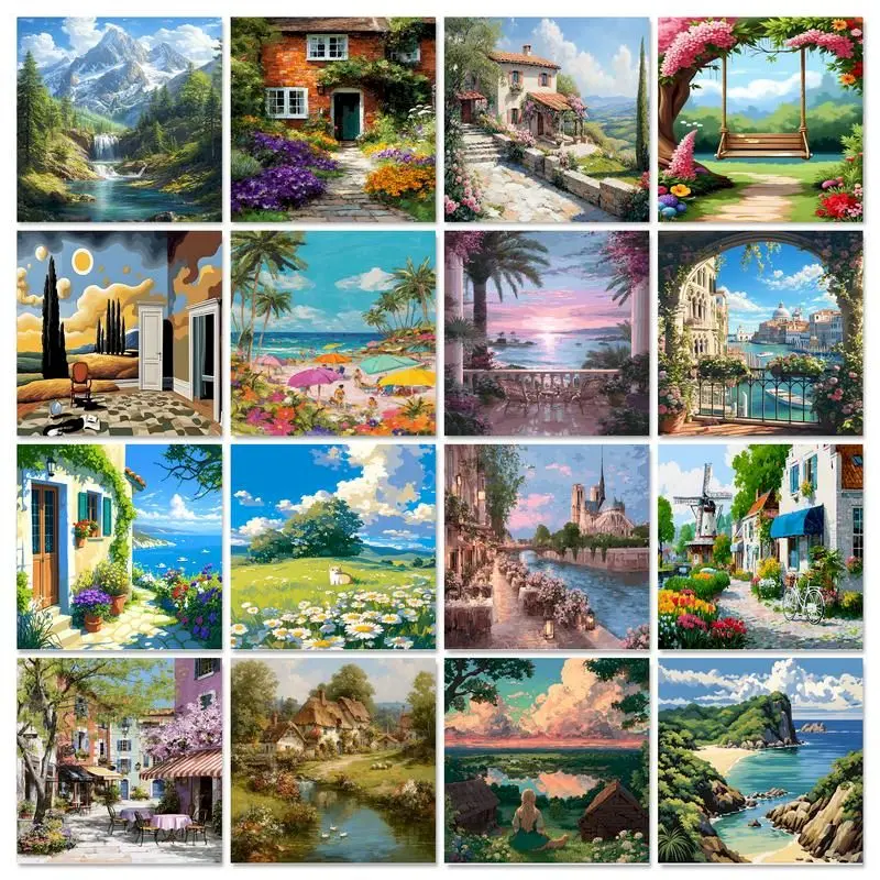 

GATYZTORY Frame Painting By Numbers Landscape Acrylic Paint By Numbers Cattle Farm Wall Art Picture Home Decoration 60x75cm DIY