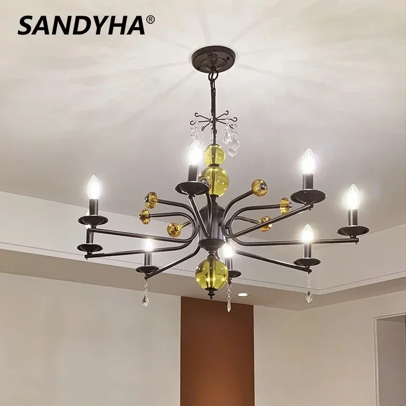 

SANDYHA элегантный светодиодный подвесной светильник в стиле ретро, цветная хрустальная люстра для гостиной, столовой, спальни, потолочный декор, стильный