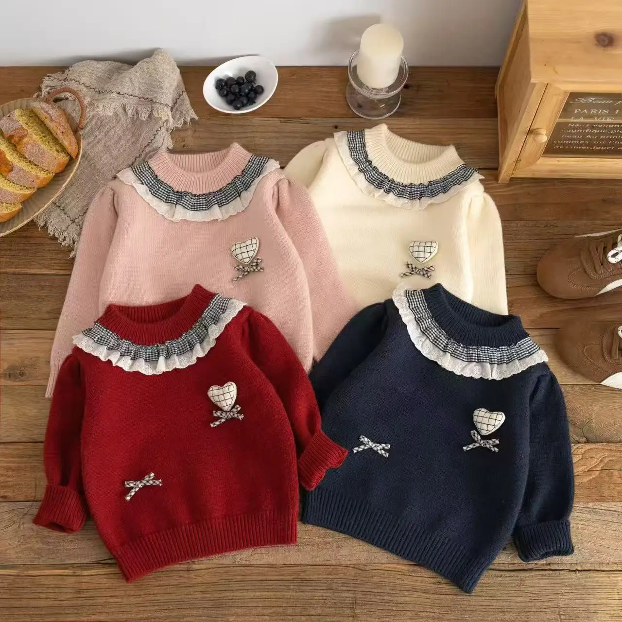 

Girls Solid Color Bow Sweater Cute Children's Autumn Winter Knitted Princess Top Versatile Baby Kids Fashionable Sweater