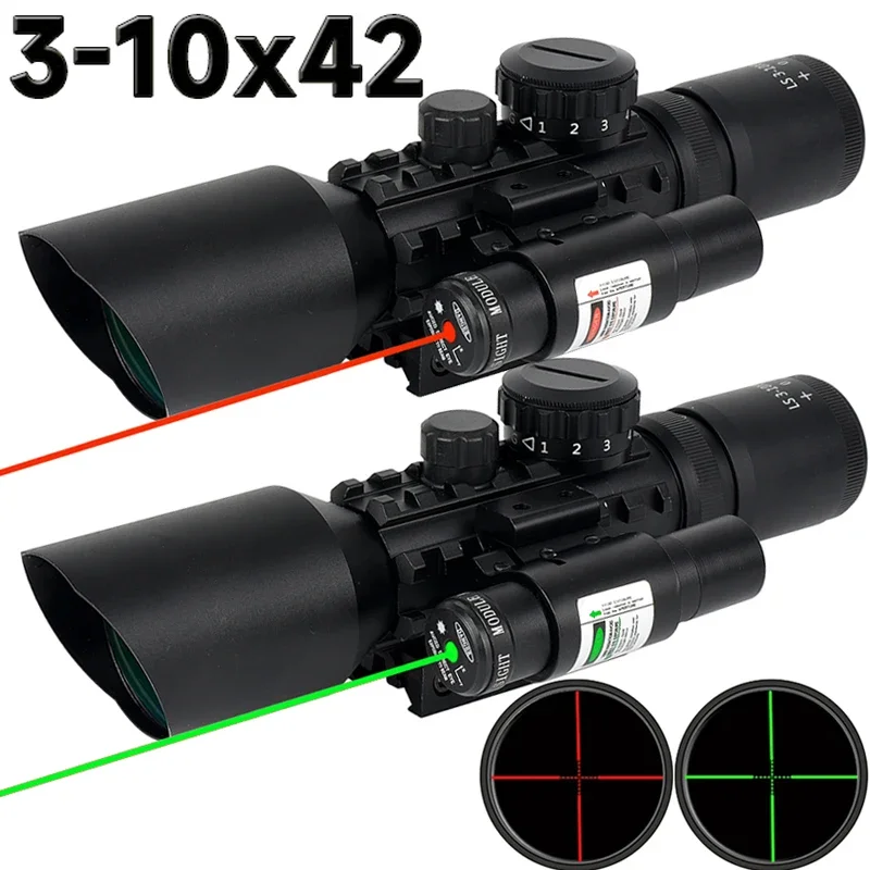 

3-10X42 Red/Green Dot Laser Sight Scope for Carbine Shotguns for 20mm/11mm Rail Riflescope Red Green Illuminated Reticles Rifle