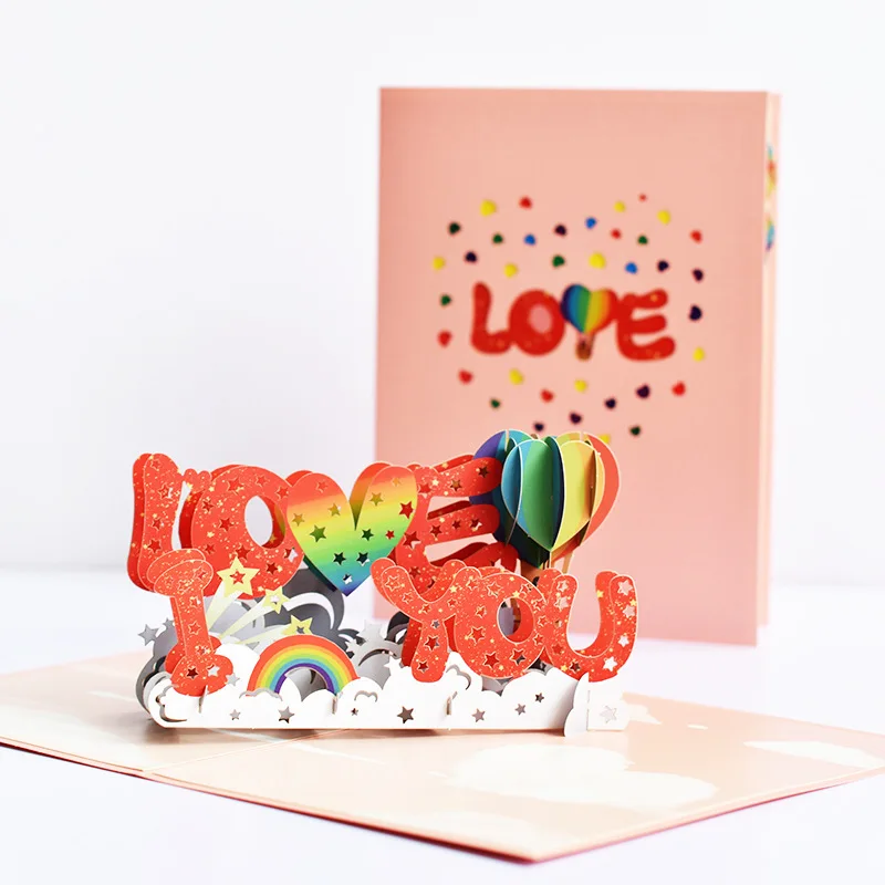 

Pop-up style new Valentine's Day and Anniversary greeting card handmade love gift cards paper sculpture I LOVE YOU