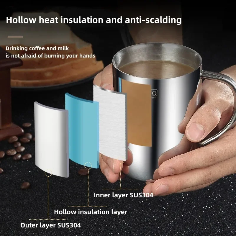 304 Stainless Steel Mug Cup Double Layer Anti-scalding Thermos Cup With Lip Coffee Tea Milk Beer Water Bottle Office Home Use