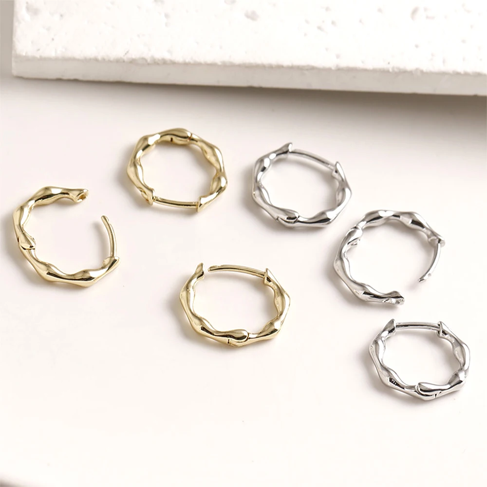 4 Pieces Copper Plating with 14k Genuine Gold Retro Irregular Ear Buckle DIY Jewelry Making Semi-finished Product Accessory