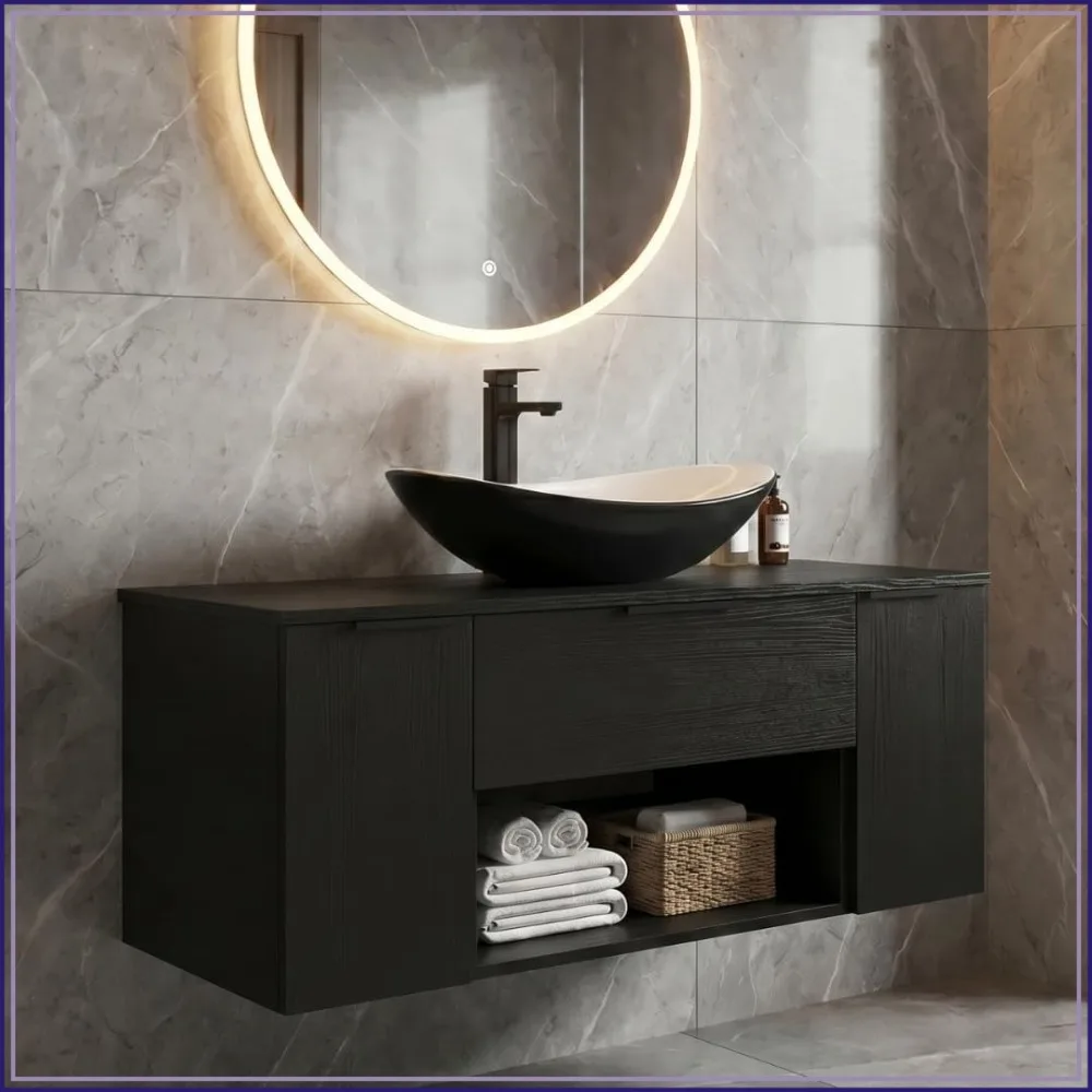 36'' Wall Mounted Bathroom Vanity with Sink, Black Floating Vanity
