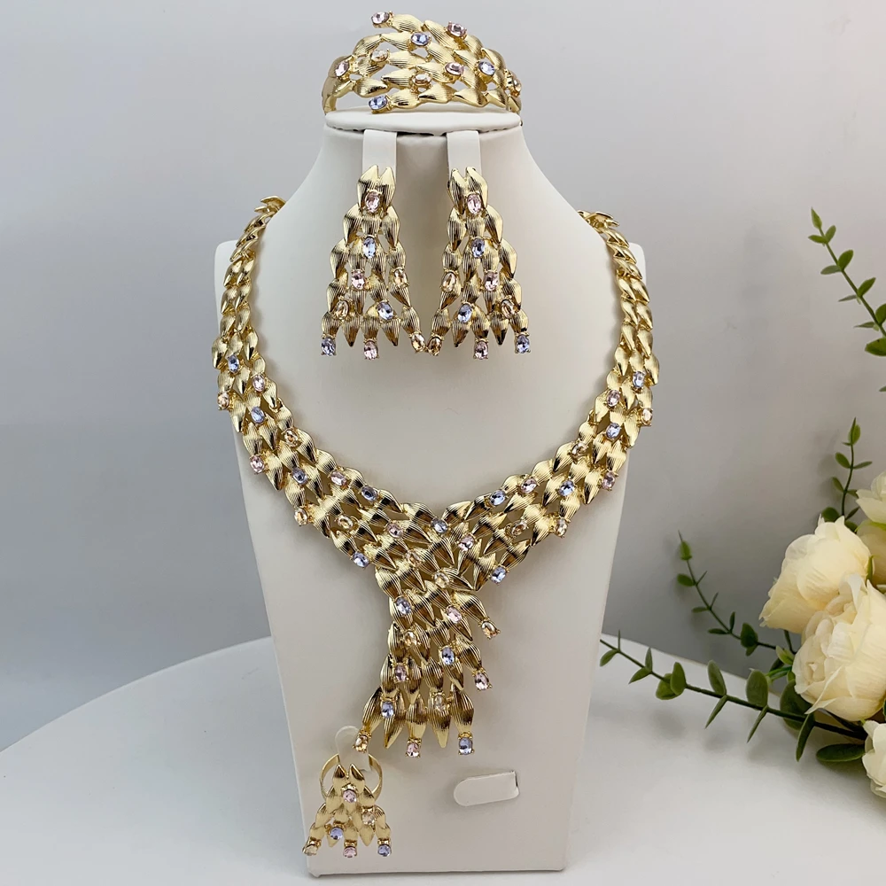 

Fashion Italian Dubai Gold Plated Jewelry Set Simple Style Big Pendant Necklace Light Weight Jewelry Set for Woman FHK23039