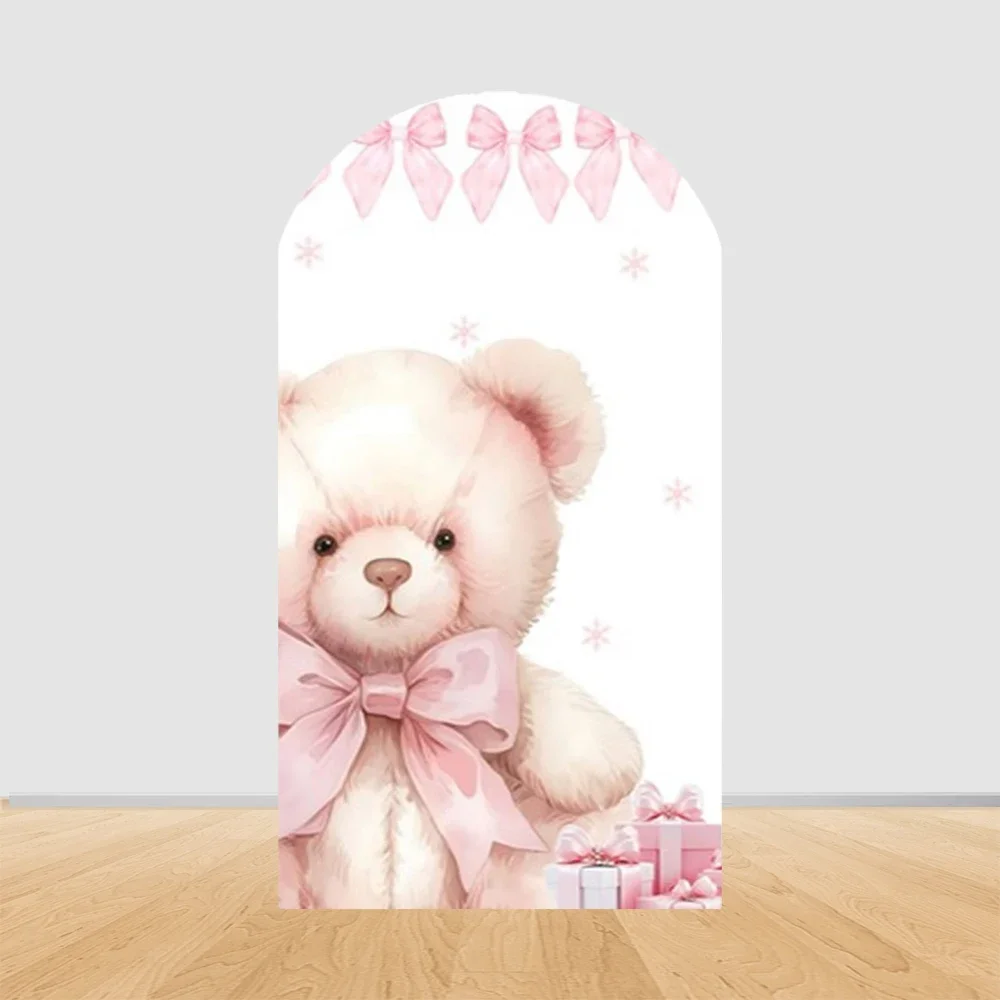 Teddybär-Bogen-Partyhintergrund Perfekt für Geburtstagsfeiern Süße Instagram-taugliche Ästhetik Waschbar und Wiederverwendbar